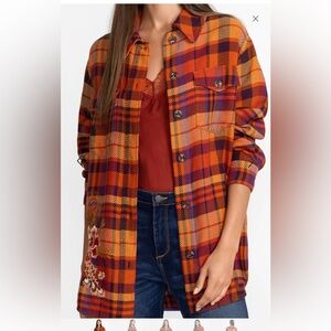 Johnny Was purple and orange embroidered shacket